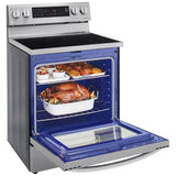 LG LREL6325F Electric Range, 6.3 cu. ft. Capacity, 30 inch Exterior Width, True Convection, 5 Burners, Storage Drawer, Yes, Self Clean, 3,200 W Highest Element, Stainless Steel colour