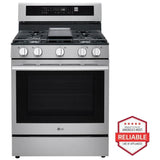 LG LRGN6325X Gas Range, 6.3 cu. ft. Capacity, 30 inch Exterior Width, Self Clean, Convection, 5 Burners, Storage Drawer, Air Fry, 20,000 BTU Highest Burner, Stainless Steel colour