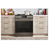 LG LSEL6333ZE Electric Range, 6.3 cu. ft. Capacity, 30 inch Exterior Width, Convection, 5 Burners, Storage Drawer, Air Fry, Self Clean, 3,200 W Highest Element, Black Stainless Steel colour