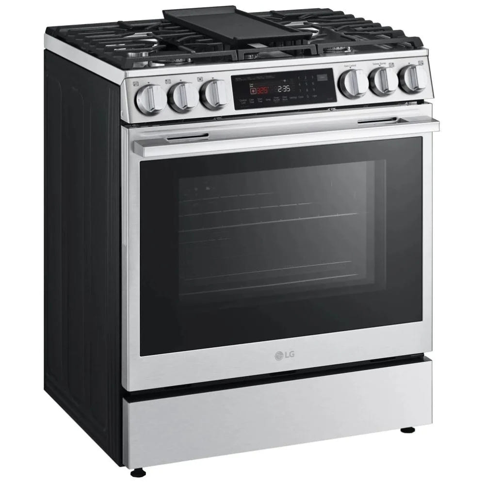 LG LSGL6335X 燃气灶，6.3 立方英尺容量，30 英寸外部宽度，自清洁，对流，5 个燃烧器，储物抽屉，空气炸锅，20,000 BTU