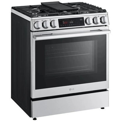 LG LSGL6335X 燃气灶，6.3 立方英尺容量，30 英寸外部宽度，自清洁，对流，5 个燃烧器，储物抽屉，空气炸锅，20,000 BTU