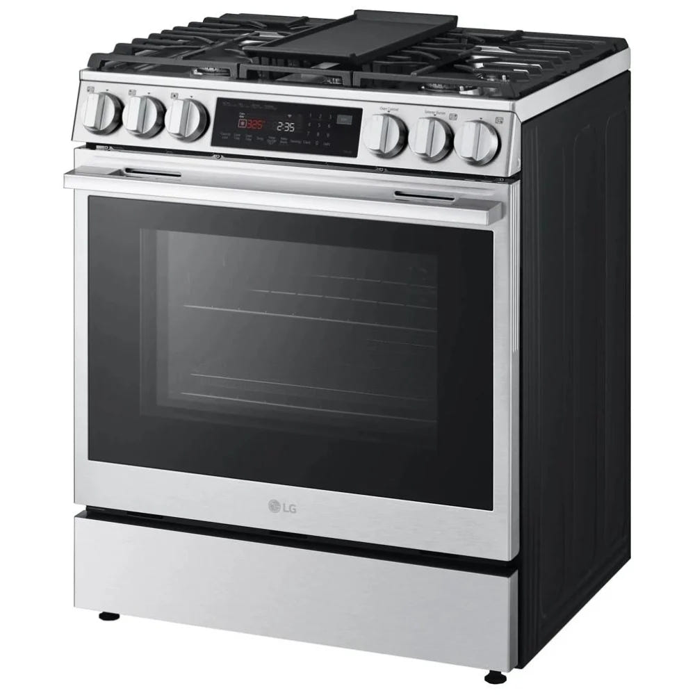 LG LSGL6335X 燃气灶，6.3 立方英尺容量，30 英寸外部宽度，自清洁，对流，5 个燃烧器，储物抽屉，空气炸锅，20,000 BTU