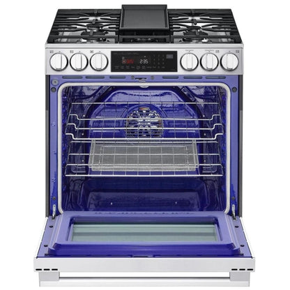 LG LSGL6335X 燃气灶，6.3 立方英尺容量，30 英寸外部宽度，自清洁，对流，5 个燃烧器，储物抽屉，空气炸锅，20,000 BTU