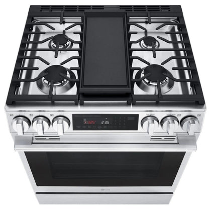LG LSGL6335X 燃气灶，6.3 立方英尺容量，30 英寸外部宽度，自清洁，对流，5 个燃烧器，储物抽屉，空气炸锅，20,000 BTU