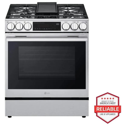 LG LSGL6335X 燃气灶，6.3 立方英尺容量，30 英寸外部宽度，自清洁，对流，5 个燃烧器，储物抽屉，空气炸锅，20,000 BTU