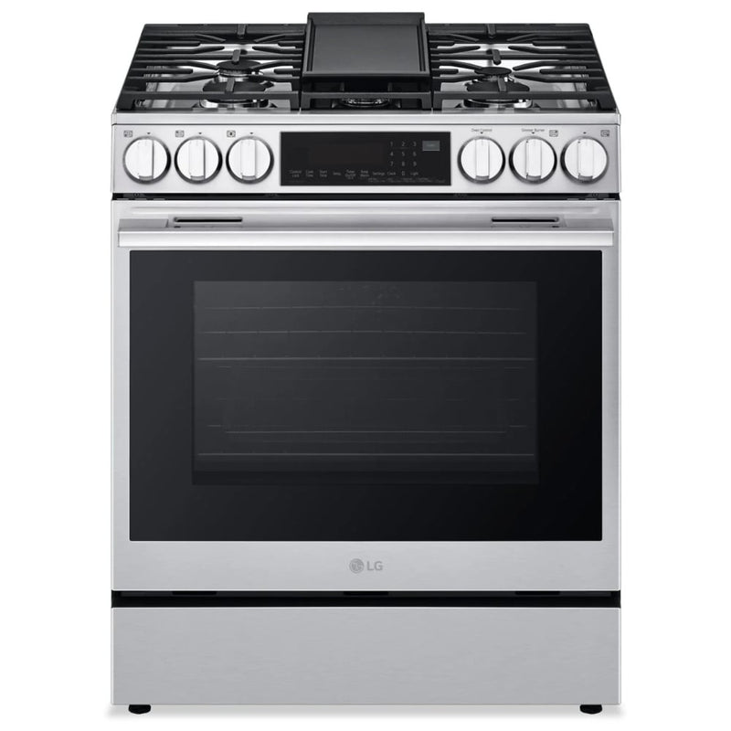 LG LSGL6335X Gas Range, 6.3 cu. ft. Capacity, 30 inch Exterior Width, Self Clean, Convection, 5 Burners, Storage Drawer, Air Fry, 20,000 BTU Highest Burner, Stainless Steel colour
