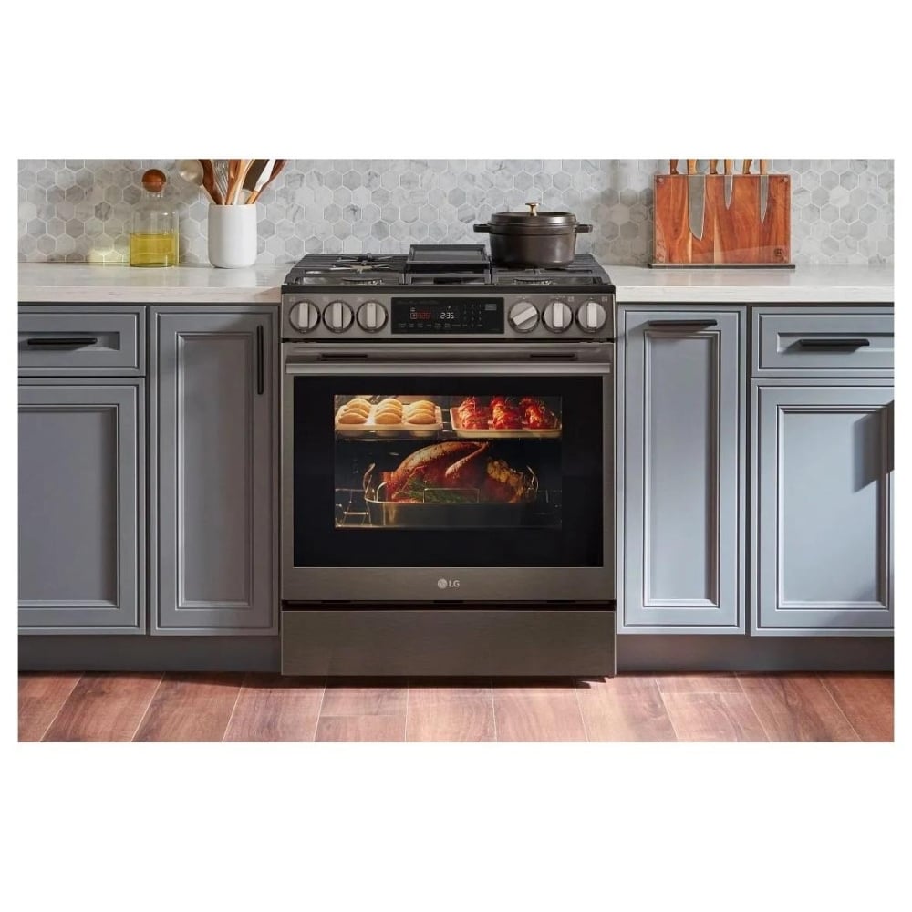 LG LSGL6335Z Gas Range, 6.3 cu. ft. Capacity, 30 inch Exterior Width, Self Clean, Convection, 5 Burners, Storage Drawer, Air Fry