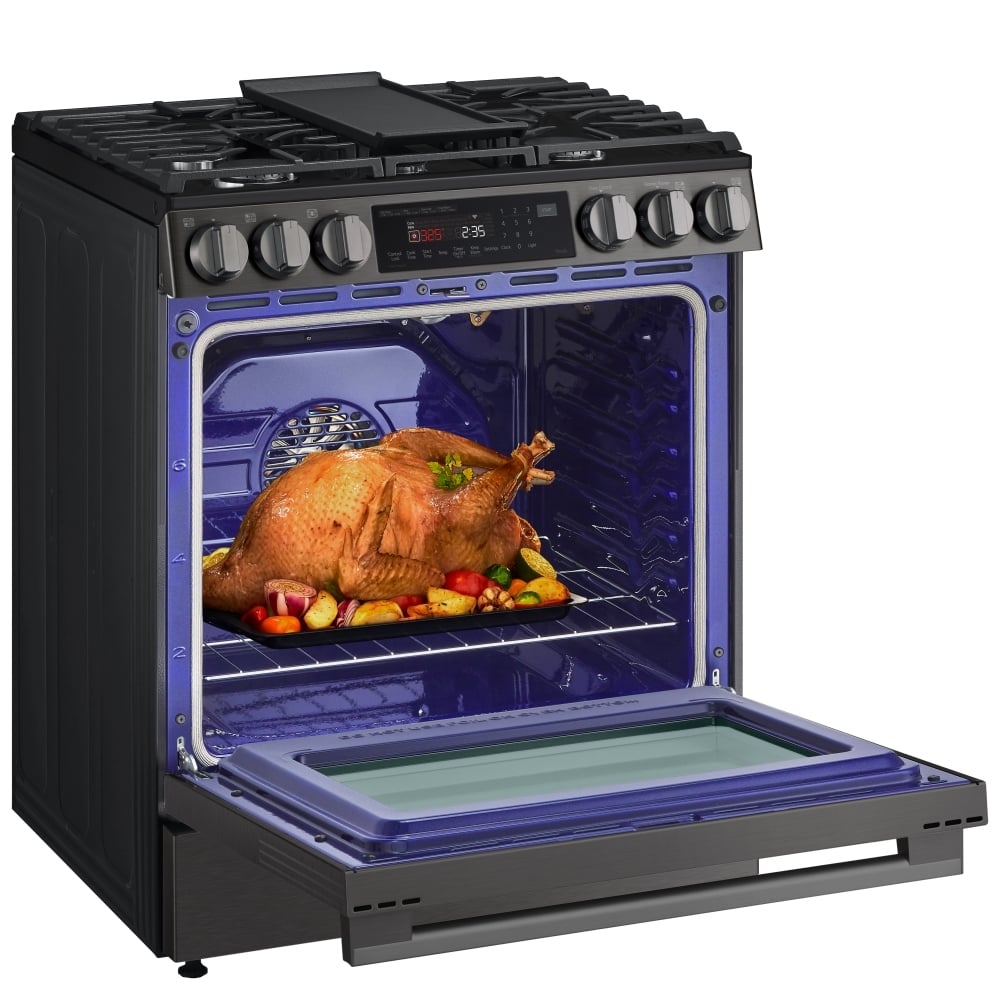 LG LSGL6335Z Gas Range, 6.3 cu. ft. Capacity, 30 inch Exterior Width, Self Clean, Convection, 5 Burners, Storage Drawer, Air Fry