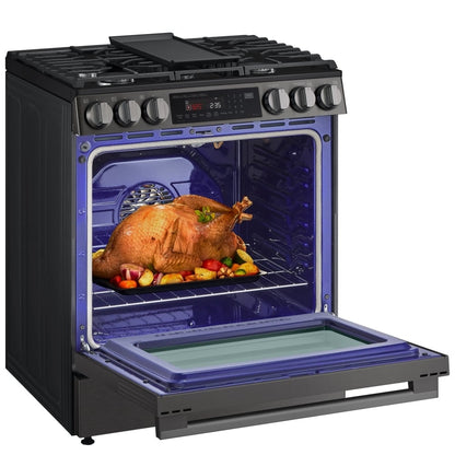 LG LSGL6335Z Gas Range, 6.3 cu. ft. Capacity, 30 inch Exterior Width, Self Clean, Convection, 5 Burners, Storage Drawer, Air Fry