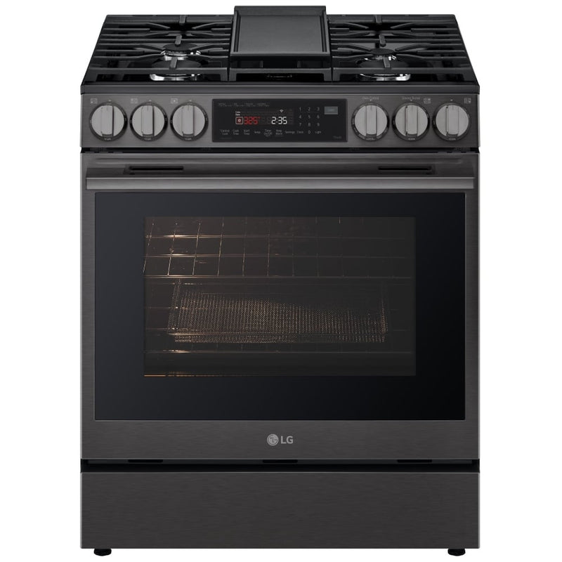 LG LSGL6335Z Gas Range, 6.3 cu. ft. Capacity, 30 inch Exterior Width, Self Clean, Convection, 5 Burners, Storage Drawer, Air Fry, 20,000 BTU Highest Burner, Black Stainless Steel colour