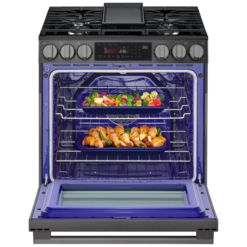 LG LSGL6335Z Gas Range, 6.3 cu. ft. Capacity, 30 inch Exterior Width, Self Clean, Convection, 5 Burners, Storage Drawer, Air Fry