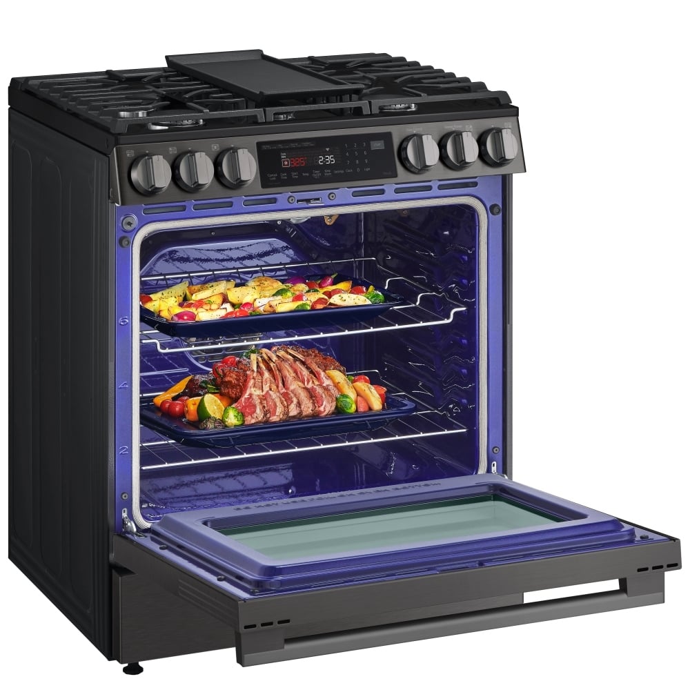 LG LSGL6335Z Gas Range, 6.3 cu. ft. Capacity, 30 inch Exterior Width, Self Clean, Convection, 5 Burners, Storage Drawer, Air Fry