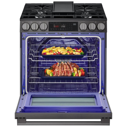 LG LSGL6335Z Gas Range, 6.3 cu. ft. Capacity, 30 inch Exterior Width, Self Clean, Convection, 5 Burners, Storage Drawer, Air Fry