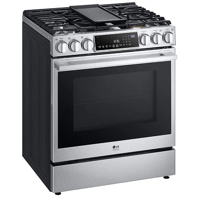 LG Studio LSGS6338F Gas Range, 6.3 cu. ft. Capacity, 30 inch Exterior Width, Self Clean, True Convection, Storage Drawer, Yes, 22,000 BTU Highest Burner, Stainless Steel colour
