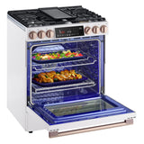 LG Studio Essence White 6.3 cu.ft. Gas Slide-in Range with InstaView LSGS6338N right angle open filled view