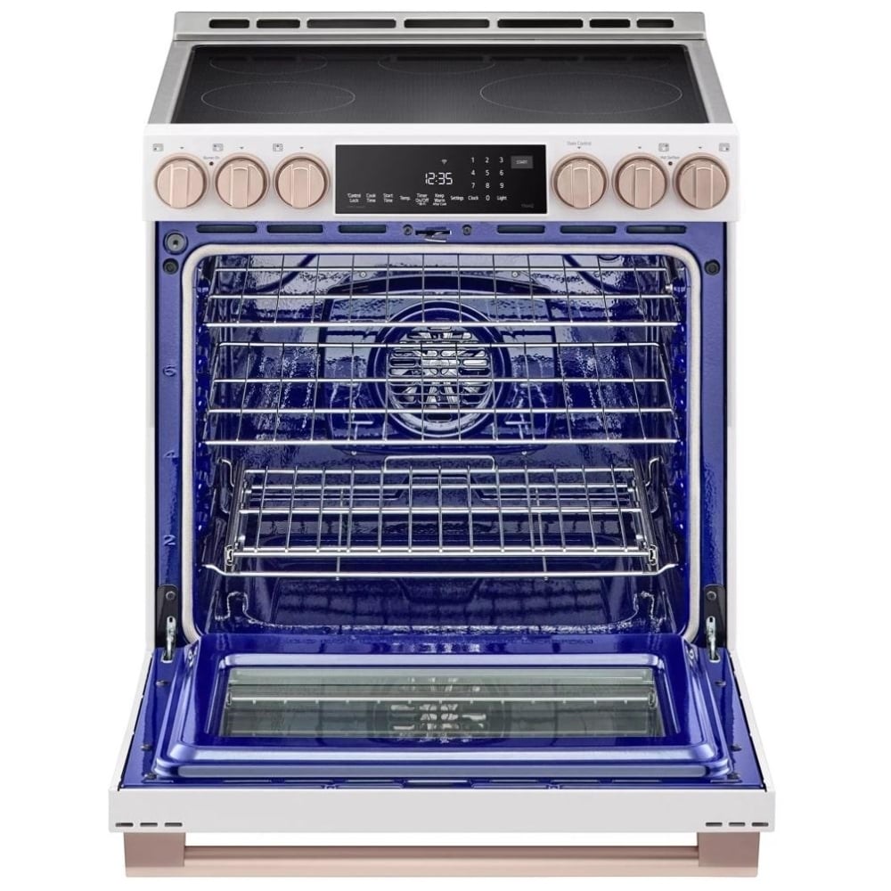 LG Studio Essence White 6.3 cu. ft. Induction Slide-in Ranges with InstaView LSIS6338NE