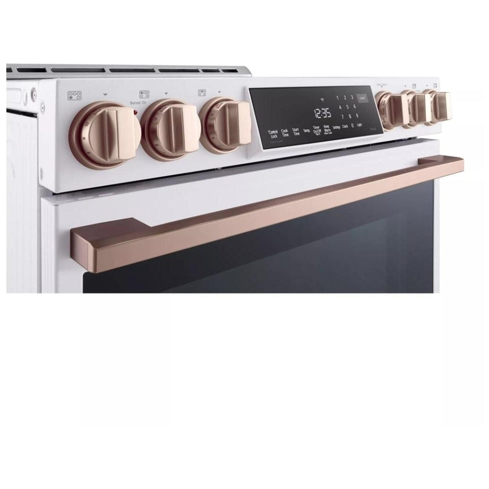 LG Studio Essence White 6.3 cu. ft. Induction Slide-in Ranges with InstaView LSIS6338NE