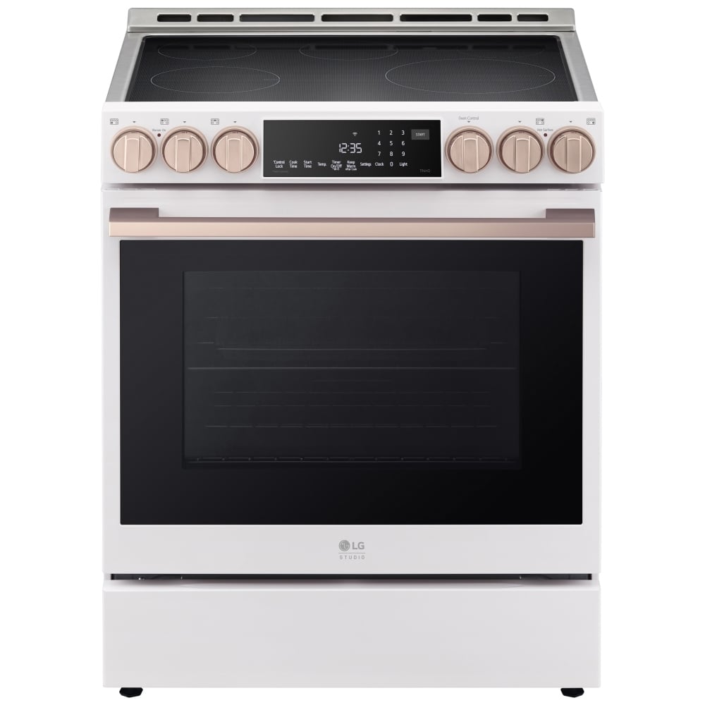 LG Studio LSIS6338NE Induction Range, 6.3 cu. ft. Capacity, 30 inch Exterior Width, True Convection, 5 Burners, Storage Drawer, Yes, Self Clean, 4,300 W Highest Element, Essence White colour