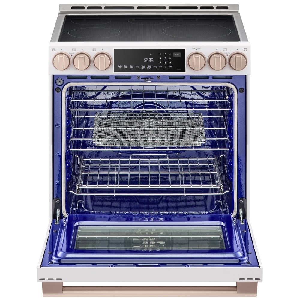 LG Studio Essence White 6.3 cu. ft. Induction Slide-in Ranges with InstaView LSIS6338NE