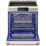 LG Studio LSIS6338NE Induction Range, 6.3 cu. ft. Capacity, 30 inch Exterior Width, True Convection, 5 Burners, Storage Drawer, Yes, Self Clean, 4,300 W Highest Element, Essence White colour