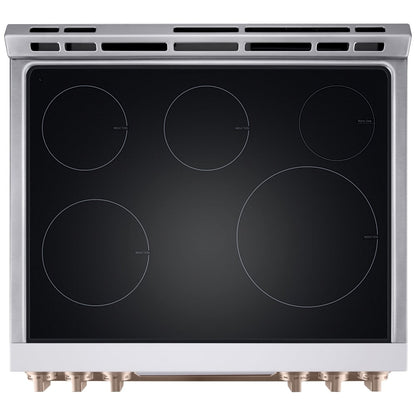 LG Studio Essence White 6.3 cu. ft. Induction Slide-in Ranges with InstaView LSIS6338NE