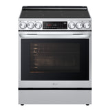 LG LSIL6336F 6.3 cu. ft. Smart Induction Slide-in Range with InstaView, ProBake Convection, Air Fry & Air Sous Vide front view (light on)