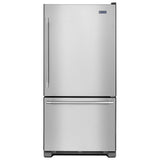 Maytag MBF2258FEZ Bottom Freezer Refrigerator, 33 inch Width, Ice Dispenser (Freezer Located), ENERGY STAR Certified, 22.07 cu. ft. Capacity, Stainless Steel colour