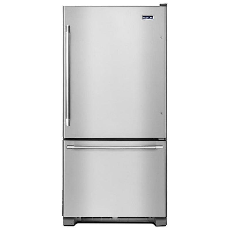 Maytag MBF2258FEZ Bottom Freezer Refrigerator, 33 inch Width, Ice Dispenser (Freezer Located), ENERGY STAR Certified, 22.07 cu. ft. Capacity, Stainless Steel colour