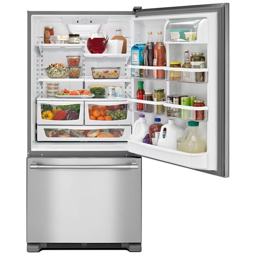 Maytag MBF2258FEZ Bottom Freezer Refrigerator, 33 inch Width, ENERGY STAR Certified, 22.07 cu. ft. Capacity, Ice Dispenser (Freezer Located), Stainless Steel colour