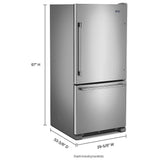 Maytag MBR1957FEZ Bottom Freezer Refrigerator, 30 inch Width, Optional Ice Maker (Special Order), ENERGY STAR Certified, 18.67 cu. ft. Capacity, Stainless Steel colour