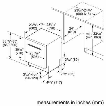 博世 SHE41CM5N 洗碗机，24 英寸外部宽度，48 dB 分贝级别，全控制台，不锈钢（内部），8 种洗涤程序，12 种容量（餐具），支持 Wifi，不锈钢色