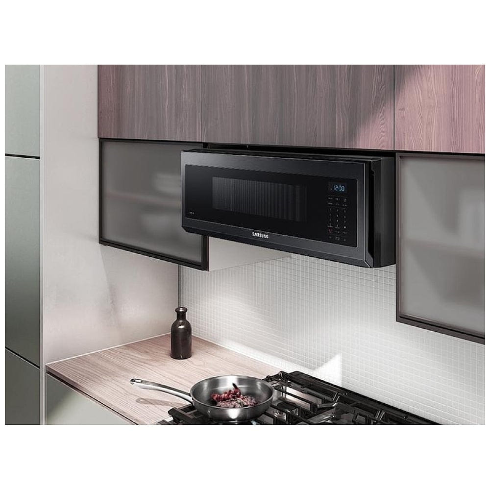 Samsung ME11F7510MT Over the Range Microwave, 30 inch Exterior Width, 1.1 cu. ft. Capacity, 400 CFM, 1,000 W Watts, Halogen Black Stainless Steel colour
