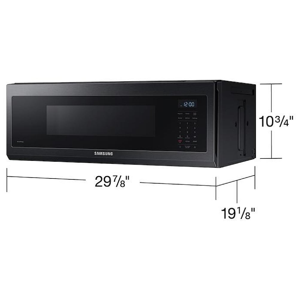 Samsung ME11F7510MT Over the Range Microwave, 30 inch Exterior Width, 1.1 cu. ft. Capacity, 400 CFM, 1,000 W Watts, Halogen Black Stainless Steel colour
