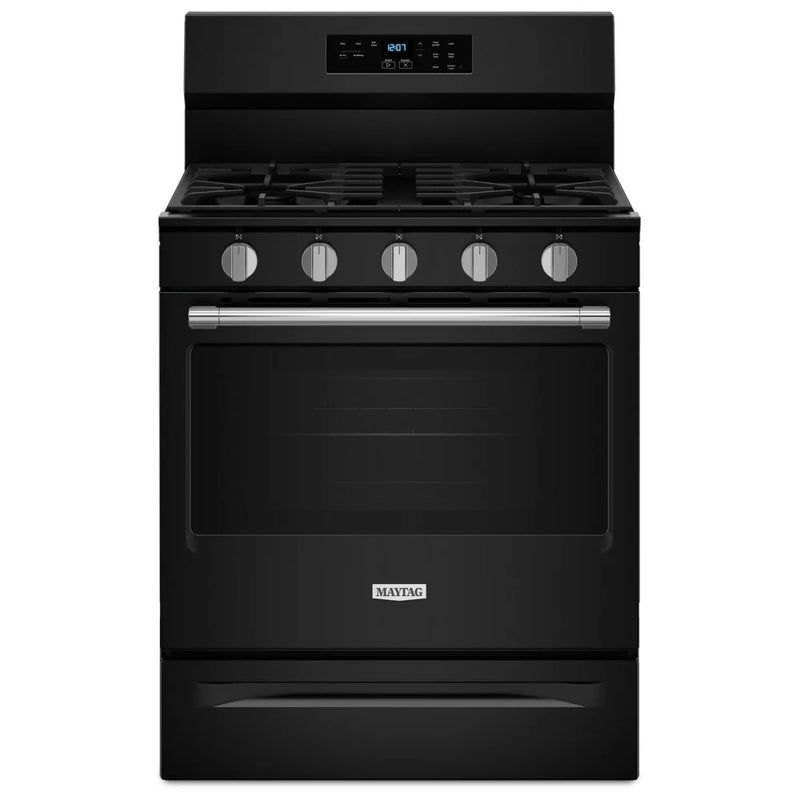 Maytag MFGS6030RB Gas Range, 5 cu. ft. Capacity, 30 inch Exterior Width, Self Clean, Convection, 5 Burners, Storage Drawer, Yes, 18,000 BTU Highest Burner, Black colour