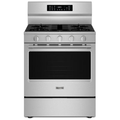 Maytag MFGS7030SZ 燃气灶，5.0 立方英尺容量，30 英寸外部宽度，对流，5 个燃烧器，储物抽屉，空气炸锅，18,000 BTU 最高燃烧器，防指纹不锈钢颜色，保温™，强力™ 燃烧器，精准烹饪™