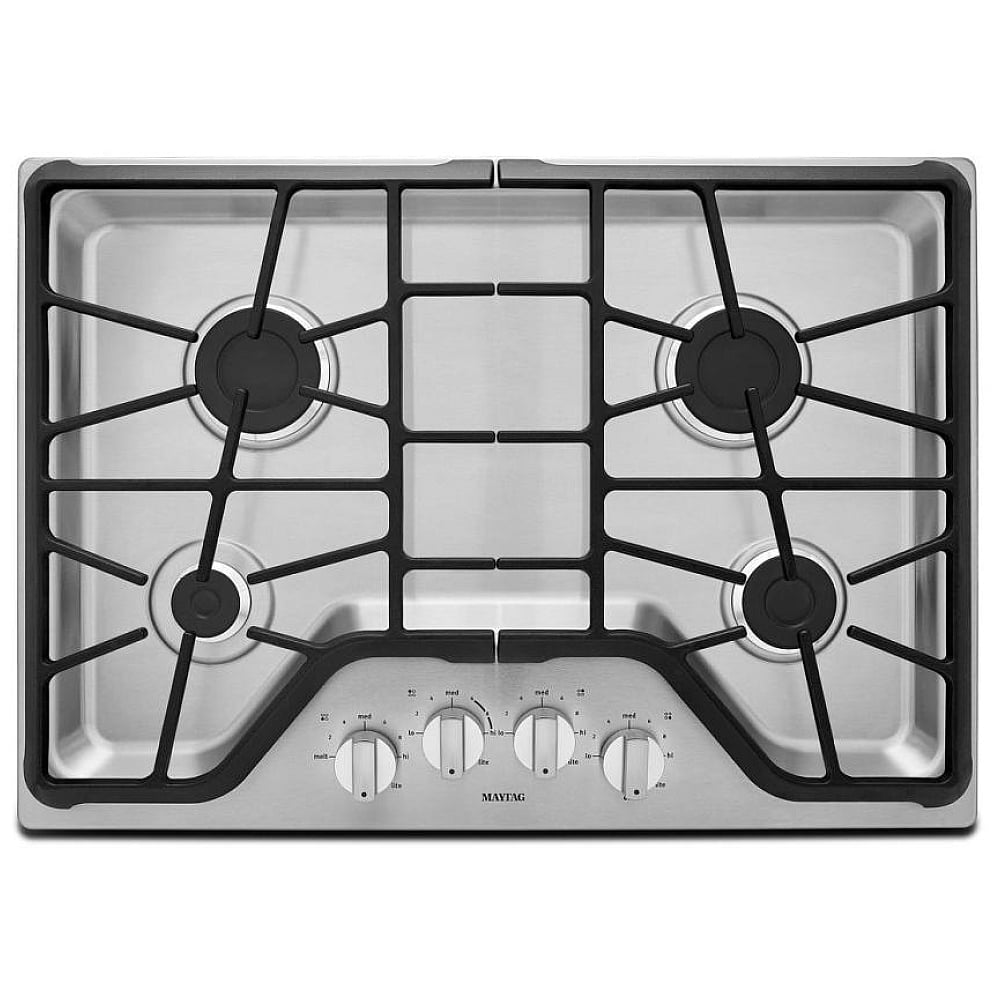 Maytag MGC7430DS Gas Cooktop, 30 inch Exterior Width, 4 Burners, 15,000 BTU Highest Burner, Stainless Steel colour