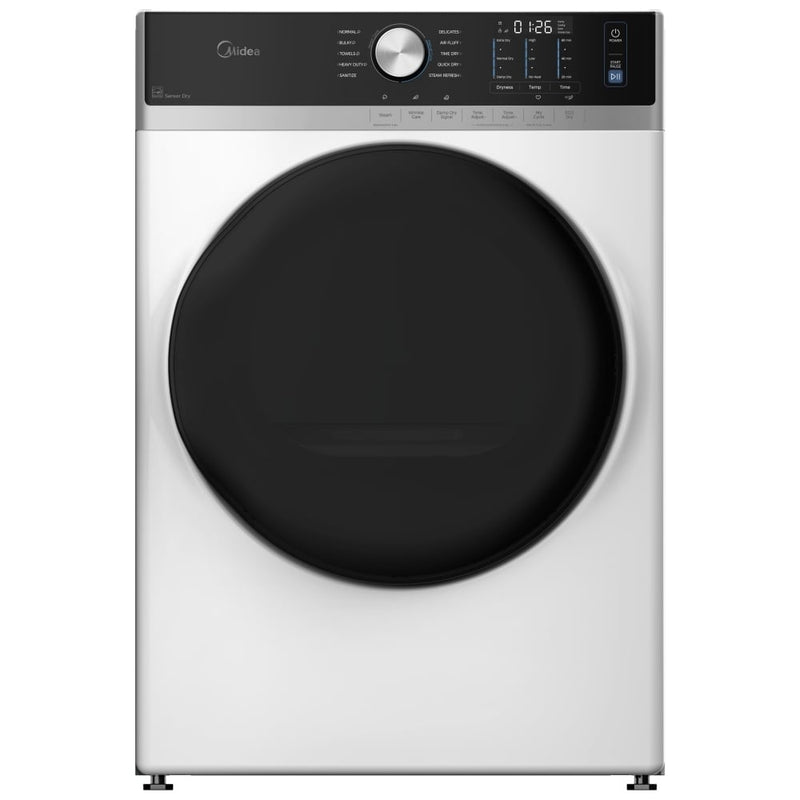 Midea MLHE52S7AWW Electric Dryer, 8.0 cu. ft. Dryer Capacity, 10 Dry Cycles, Steam Clean, 5 Temperature Settings, Vented, Stackable, White colour
