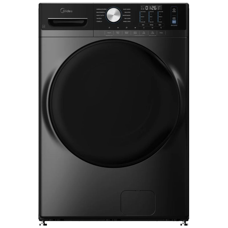 Midea MLHW52S7AGG Front Load Washer, 27 inch Width, 5.2 cu. ft. Washer Capacity, 1,300 RPM Washer Spin Speed, 10 Wash Cycles, 5 Temperature Settings, Water Heater, Steam Clean, ENERGY STAR Certified, Metallic Grey colour