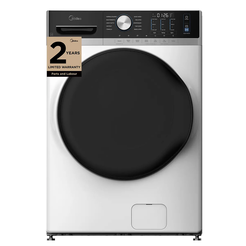 Midea MLHW52S7AWW Front Load Washer, 27 inch Width, 5.2 cu. ft. Washer Capacity, 1,300 RPM Washer Spin Speed, 10 Wash Cycles, 5 Temperature Settings, Water Heater, Steam Clean, ENERGY STAR Certified, White colour
