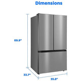 Midea MRF32I6BST French Door Refrigerator, 36 inch Width, 31.5 cu. ft. Capacity, Water Dispenser (Interior), Ice Dispenser (Freezer Located), ENERGY STAR Certified, Stainless Steel colour