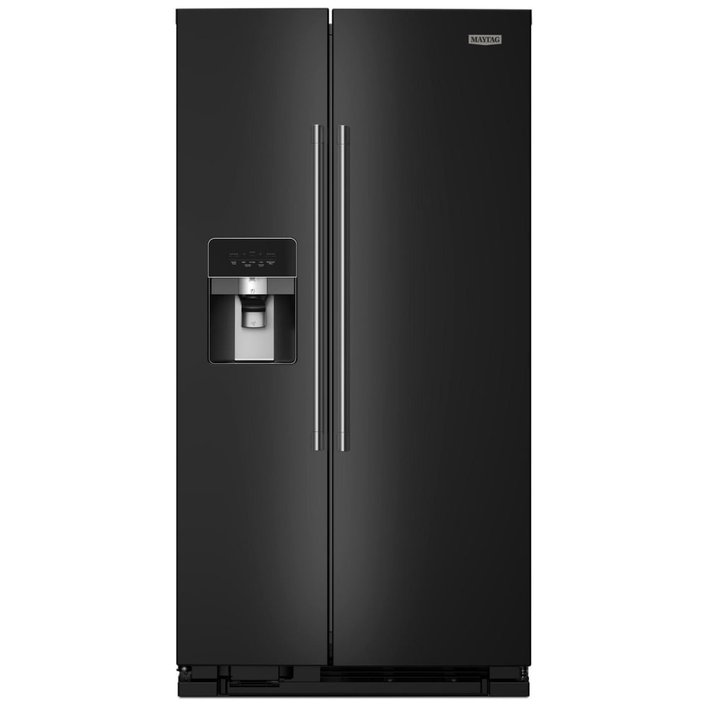 Maytag MRSF4036PB Side by Side Refrigerator, 36 inch Width, Ice Dispenser (Thru Door), Water Dispenser (Exterior), 25 cu. ft. Capacity, Black colour