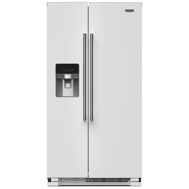 Maytag MRSF4036PW Side by Side Refrigerator, 36 inch Width, Ice Dispenser (Thru Door), Water Dispenser (Exterior), 25 cu. ft. Capacity, White colour
