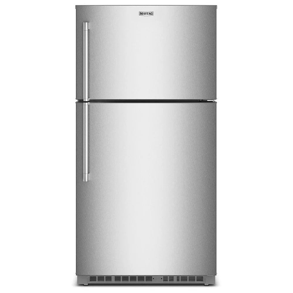 Maytag MRTX5121TZ Top Freezer Refrigerator, 33 inch Width, 21 cu. ft. Capacity, Optional Ice Maker (Special Order), Stainless Steel colour, EvenAir™ Cooling System, PowerCold® Feature, BrightSeries™ LED, FreshLock™ crisper