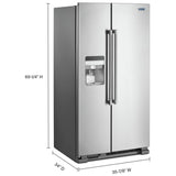 Maytag MSS25C4MGZ Side by Side Refrigerator, Ice Dispenser (Thru Door), Water Dispenser (Exterior), 24.51 cu. ft. Capacity, Stainless Steel colour