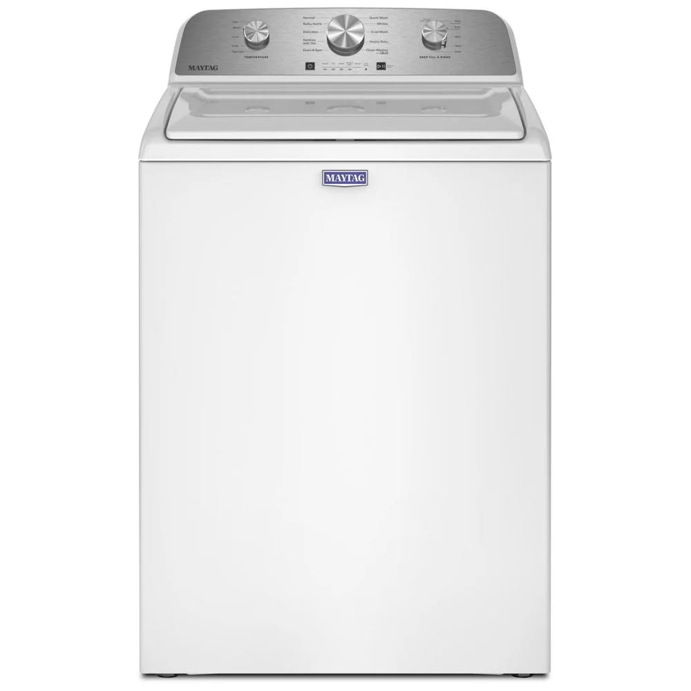 Maytag MTW4205SW 顶部装载洗衣机，4.8 立方英尺洗衣机容量，10 种洗涤程序，5 种温度设置，700 RPM 洗衣机旋转速度，搅拌器，白色