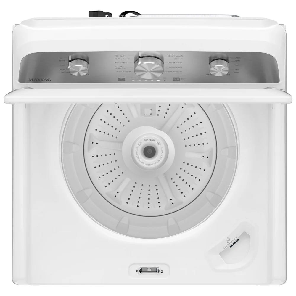 Maytag MTW4205SW 顶部装载洗衣机，4.8 立方英尺洗衣机容量，10 种洗涤程序，5 种温度设置，700 RPM 洗衣机旋转速度，搅拌器，白色