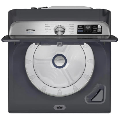 Maytag MTW7205RF 顶部装载洗衣机，6.0 立方英尺洗衣机容量，12 种洗涤程序，5 种温度设置，750 RPM 洗衣机转速，搅拌器，支持 Wifi，午夜钢色