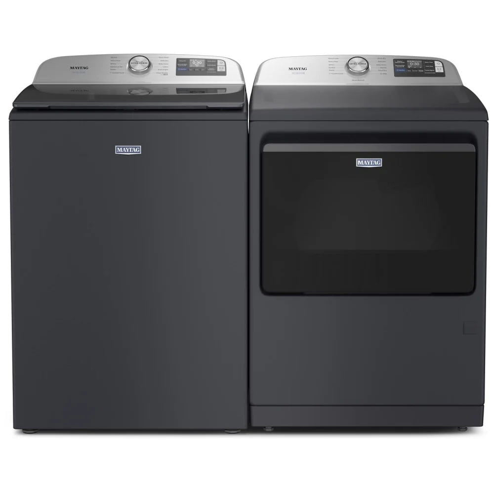 Maytag MTW7205RF 顶部装载洗衣机，6.0 立方英尺洗衣机容量，12 种洗涤程序，5 种温度设置，750 RPM 洗衣机转速，搅拌器，支持 Wifi，午夜钢色