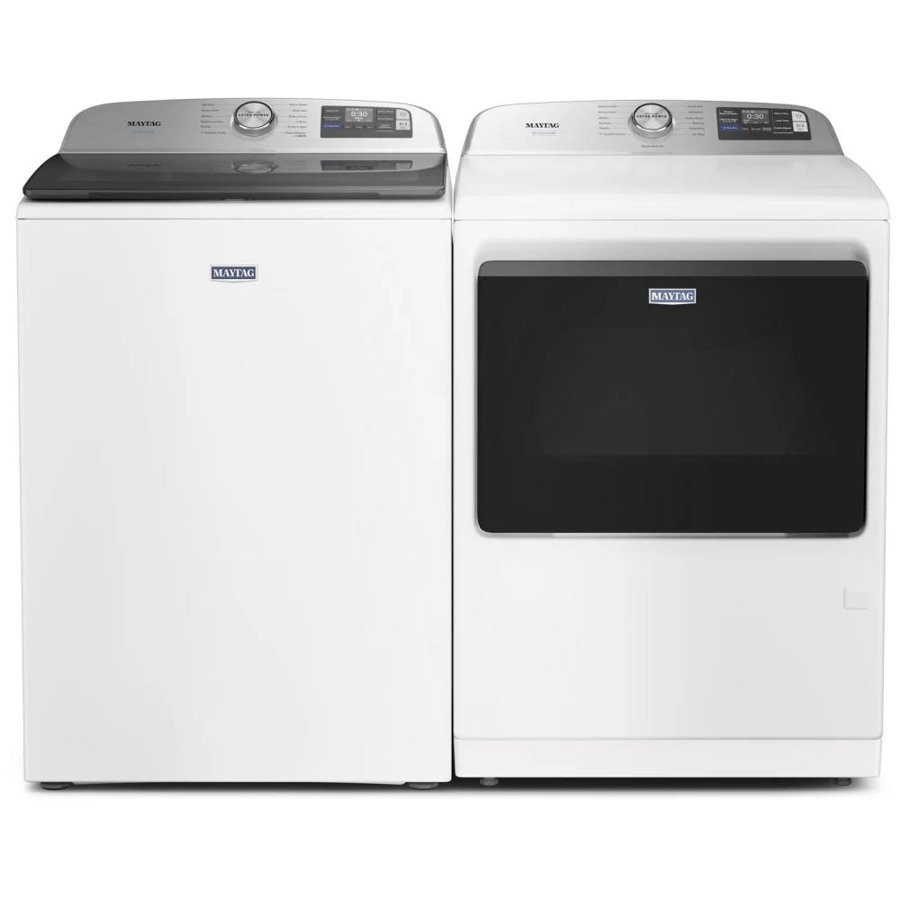 Maytag MTW7205RW 顶开式洗衣机，6.0 立方英尺容量，12 种洗涤程序，5 种温度设置，750 RPM 洗衣机转速，搅拌器，支持 Wifi，白色