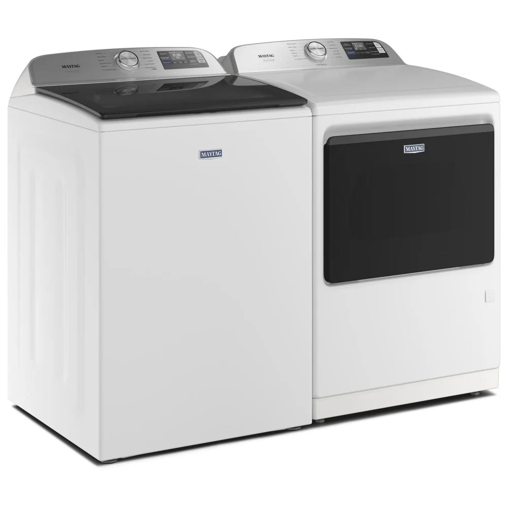 Maytag MTW7205RW 顶开式洗衣机，6.0 立方英尺容量，12 种洗涤程序，5 种温度设置，750 RPM 洗衣机转速，搅拌器，支持 Wifi，白色